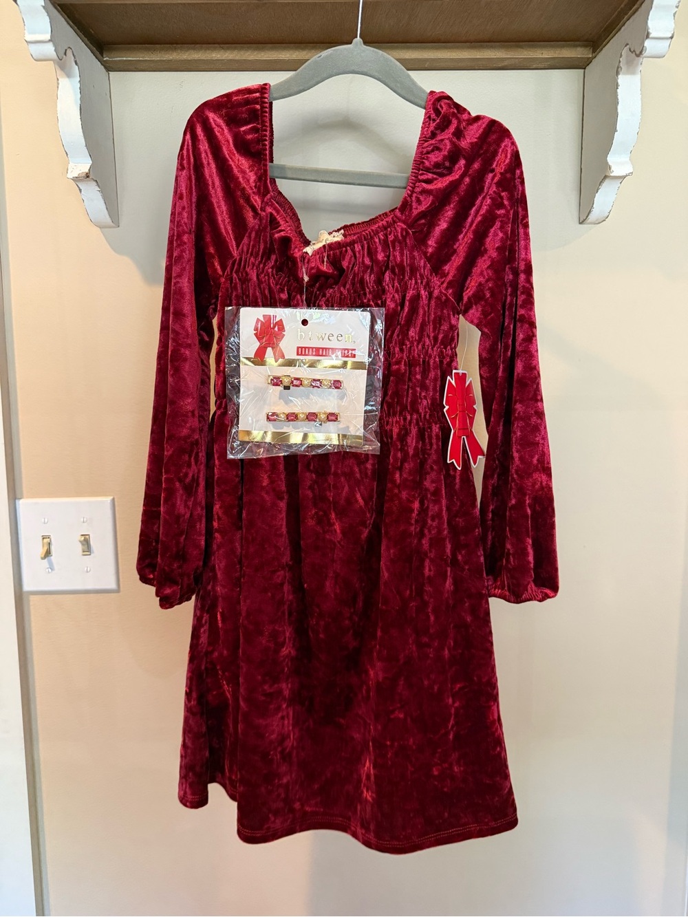 Crushed Velvet Dress with Hair Accessories